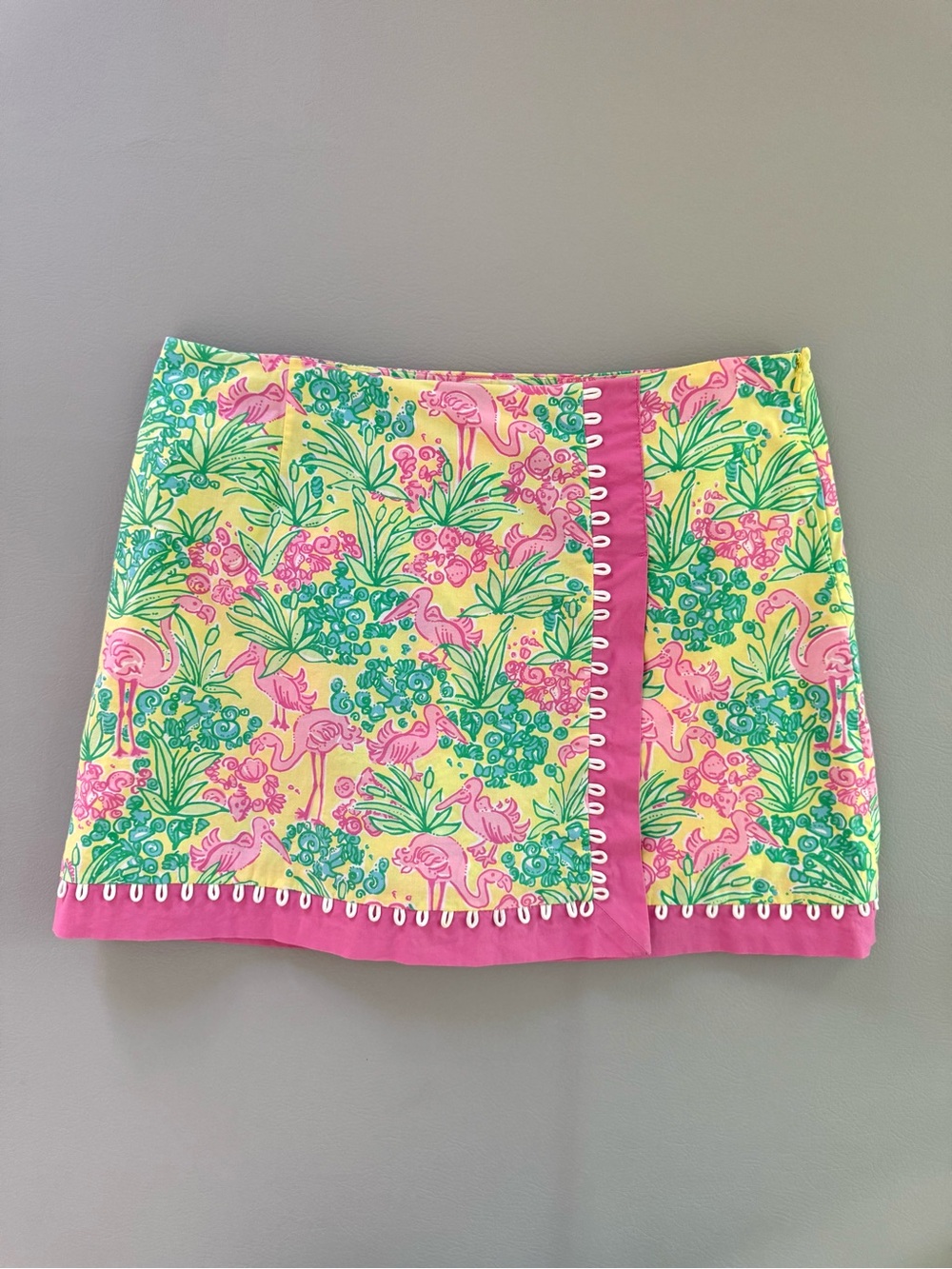 Vintage Lilly Pulitzer Flamingo Lemon Sorbet Snowbirds Wrap Skirt Skort Sz 10